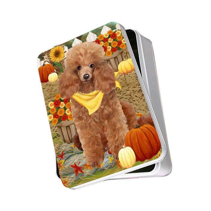 Fall Autumn Greeting Poodle Dog with Pumpkins Photo Storage Tin PITN50835