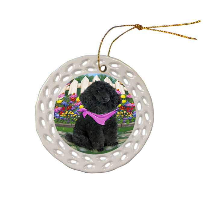 Spring Floral Poodle Dog Ceramic Doily Ornament DPOR50209