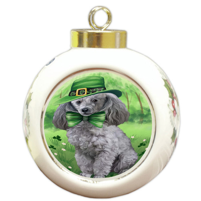 St. Patricks Day Irish Portrait Poodle Dog Round Ball Christmas Ornament RBPOR49357