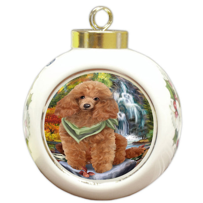Scenic Waterfall Poodle Dog Round Ball Christmas Ornament RBPOR49514