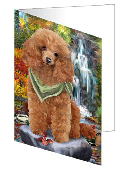 Scenic Waterfall Poodle Dog Handmade Artwork Assorted Pets Greeting Cards and Note Cards with Envelopes for All Occasions and Holiday Seasons GCD52469