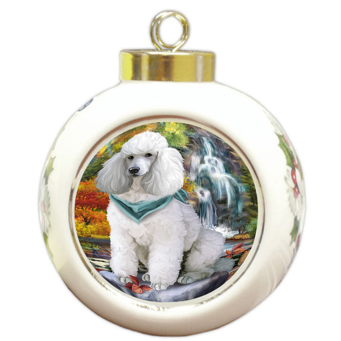 Scenic Waterfall Poodle Dog Round Ball Christmas Ornament RBPOR49515
