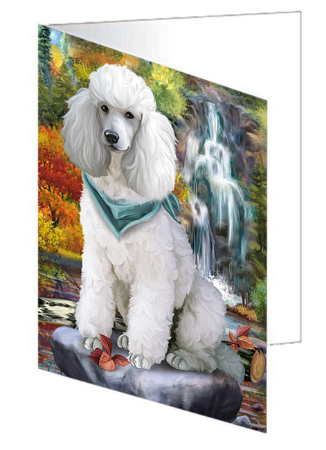 Scenic Waterfall Poodle Dog Handmade Artwork Assorted Pets Greeting Cards and Note Cards with Envelopes for All Occasions and Holiday Seasons GCD52472