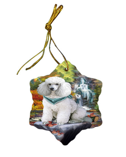 Scenic Waterfall Poodle Dog Star Porcelain Ornament SPOR49507