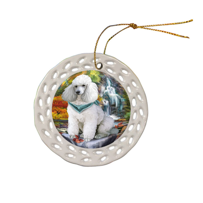 Scenic Waterfall Poodle Dog Ceramic Doily Ornament DPOR49515