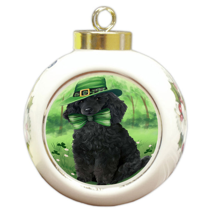 St. Patricks Day Irish Portrait Poodle Dog Round Ball Christmas Ornament RBPOR49358