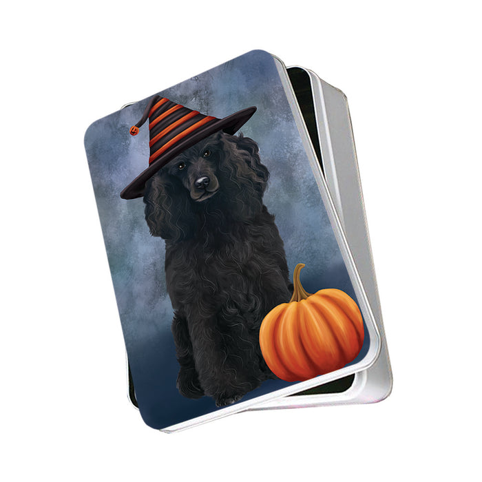 Happy Halloween Poodle Dog Wearing Witch Hat with Pumpkin Photo Storage Tin PITN54708