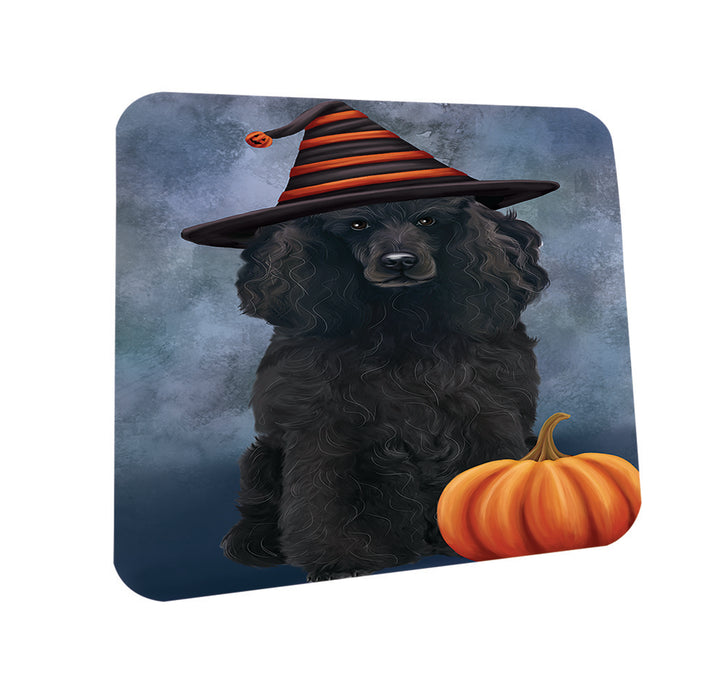 Happy Halloween Poodle Dog Wearing Witch Hat with Pumpkin Coasters Set of 4 CST54723