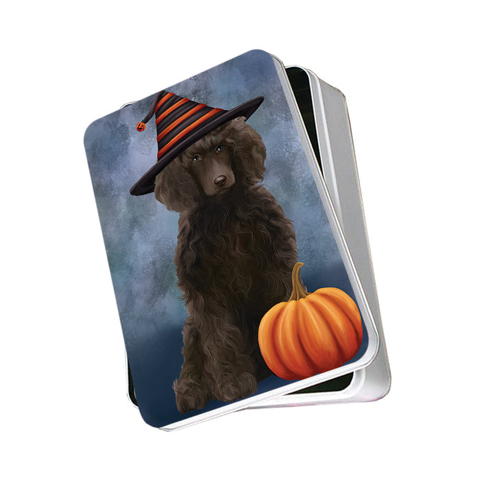 Happy Halloween Poodle Dog Wearing Witch Hat with Pumpkin Photo Storage Tin PITN54709