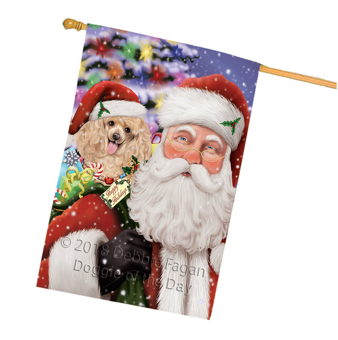 Santa Carrying Poodle Dog and Christmas Presents House Flag FLG54205