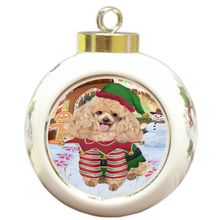 Christmas Gingerbread House Candyfest Poodle Dog Round Ball Christmas Ornament RBPOR56838