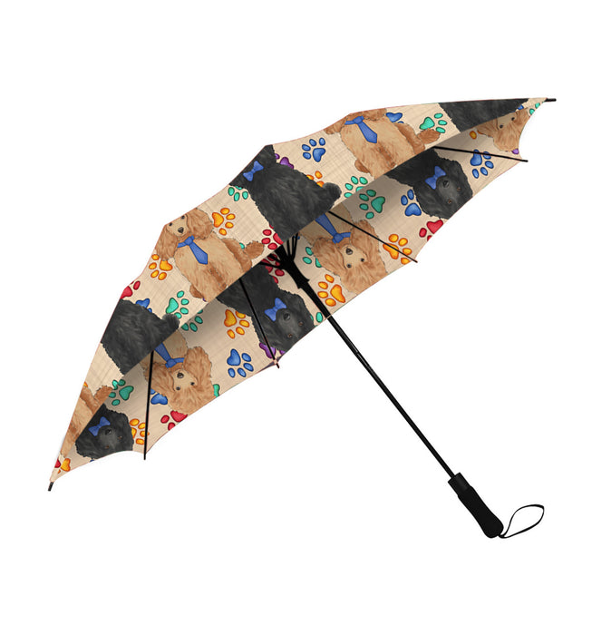Rainbow Paw Print Poodle Dogs Blue Semi-Automatic Foldable Umbrella
