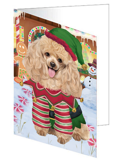 Christmas Gingerbread House Candyfest Poodle Dog Handmade Artwork Assorted Pets Greeting Cards and Note Cards with Envelopes for All Occasions and Holiday Seasons GCD73961
