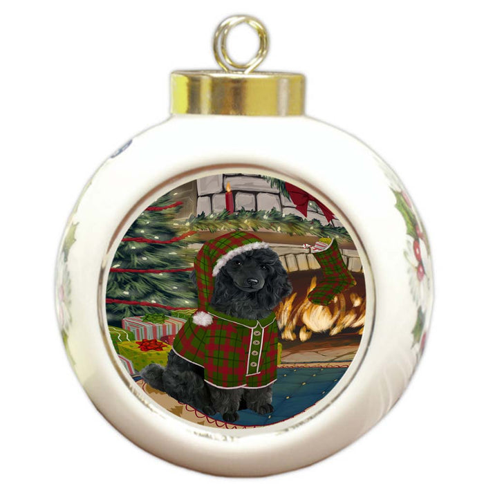 The Stocking was Hung Poodle Dog Round Ball Christmas Ornament RBPOR55922