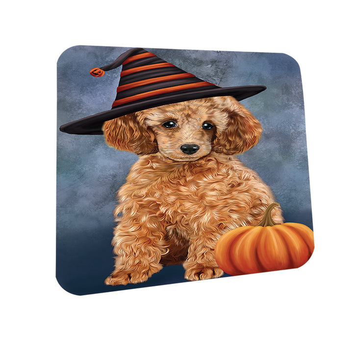 Happy Halloween Poodle Dog Wearing Witch Hat with Pumpkin Coasters Set of 4 CST54722