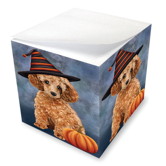 Happy Halloween Poodle Dog Wearing Witch Hat with Pumpkin Note Cube NOC56410