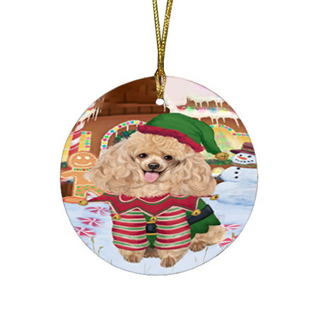Christmas Gingerbread House Candyfest Poodle Dog Round Flat Christmas Ornament RFPOR56838