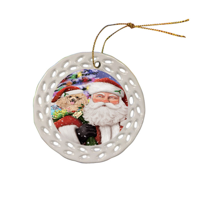 Santa Carrying Poodle Dog and Christmas Presents Ceramic Doily Ornament DPOR54007