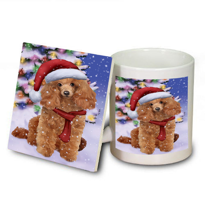Winterland Wonderland Poodle Dog In Christmas Holiday Scenic Background  Mug and Coaster Set MUC53402