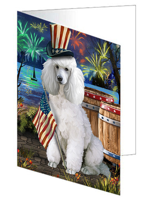 4th of July Independence Day Fireworks Poodle Dog at the Lake Handmade Artwork Assorted Pets Greeting Cards and Note Cards with Envelopes for All Occasions and Holiday Seasons GCD57638