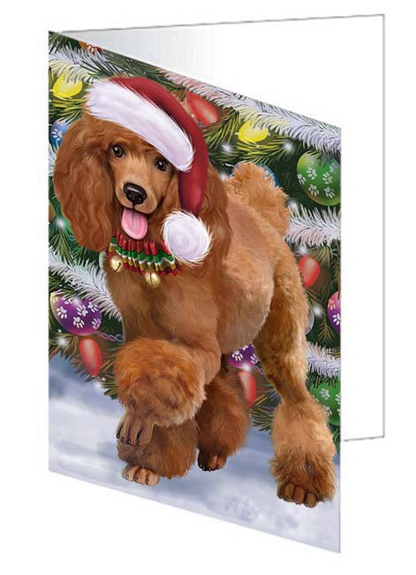 Trotting in the Snow Poodle Dog Handmade Artwork Assorted Pets Greeting Cards and Note Cards with Envelopes for All Occasions and Holiday Seasons GCD70871