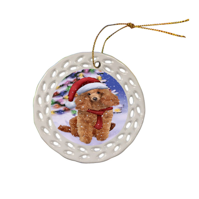 Winterland Wonderland Poodle Dog In Christmas Holiday Scenic Background  Ceramic Doily Ornament DPOR53410