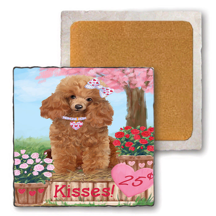 Rosie 25 Cent Kisses Poodle Dog Set of 4 Natural Stone Marble Tile Coasters MCST50991