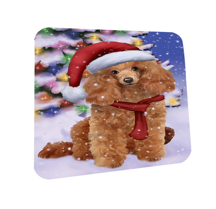 Winterland Wonderland Poodle Dog In Christmas Holiday Scenic Background  Coasters Set of 4 CST53368
