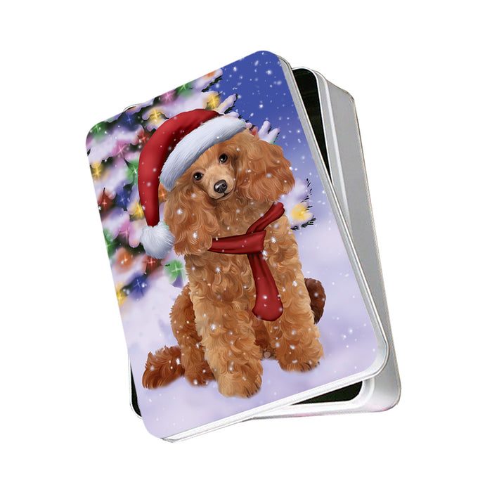 Winterland Wonderland Poodle Dog In Christmas Holiday Scenic Background Photo Storage Tin PITN53410