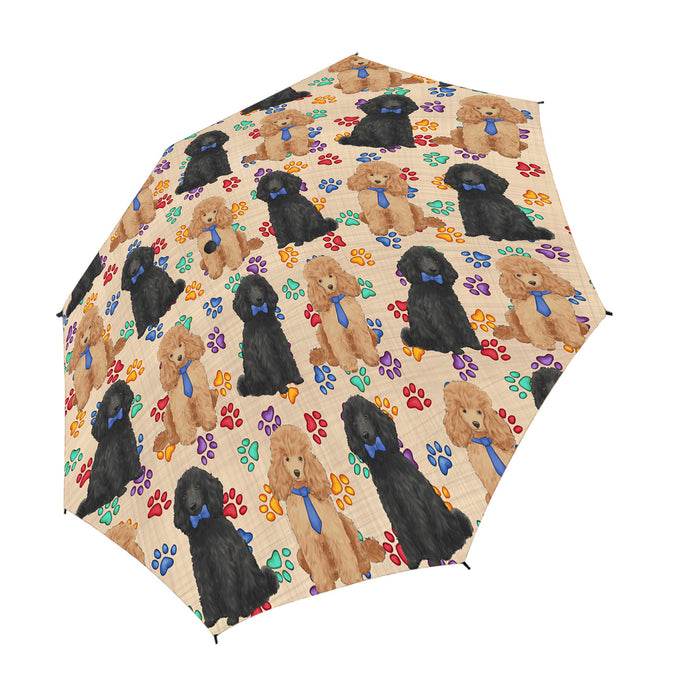 Rainbow Paw Print Poodle Dogs Blue Semi-Automatic Foldable Umbrella