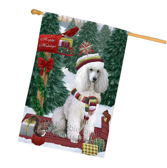 Merry Christmas Woodland Sled Poodle Dog House Flag FLG55428