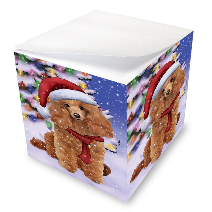 Winterland Wonderland Poodle Dog In Christmas Holiday Scenic Background Note Cube NOC53410