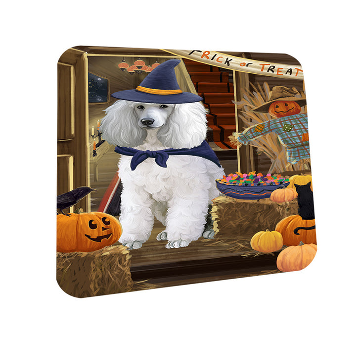Enter at Own Risk Trick or Treat Halloween Poodle Dog Coasters Set of 4 CST53182
