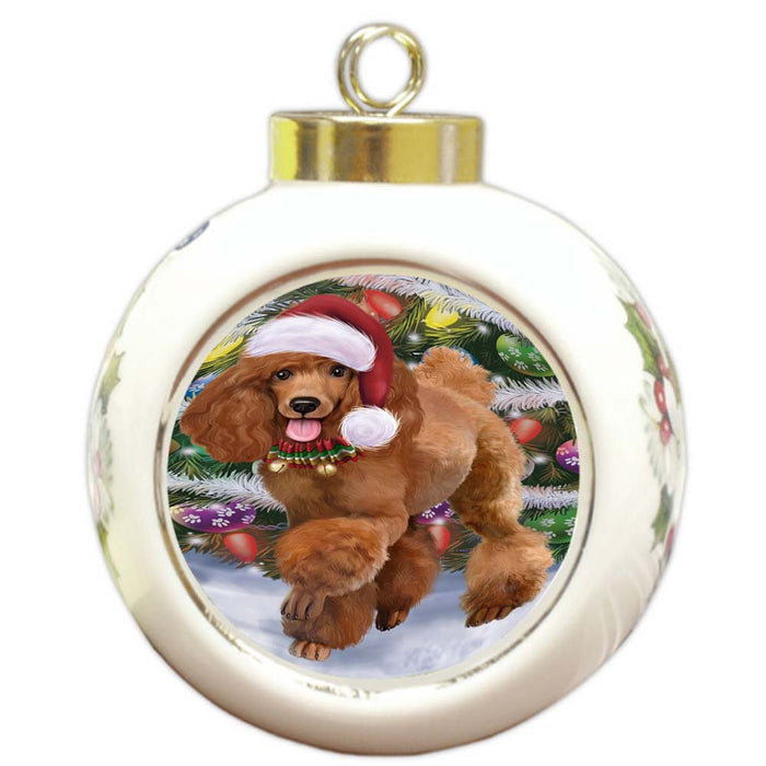 Trotting in the Snow Poodle Dog Round Ball Christmas Ornament RBPOR55808