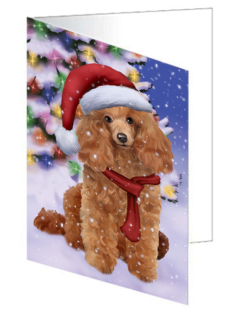 Winterland Wonderland Poodle Dog In Christmas Holiday Scenic Background  Handmade Artwork Assorted Pets Greeting Cards and Note Cards with Envelopes for All Occasions and Holiday Seasons GCD64259