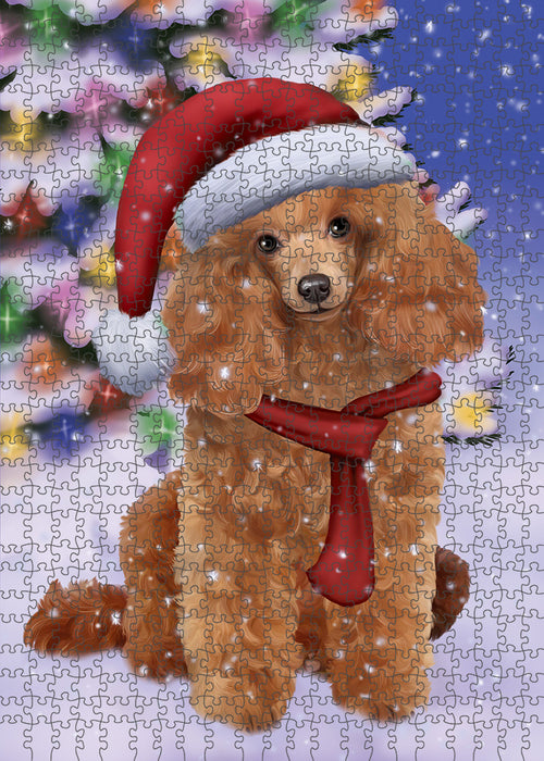 Winterland Wonderland Poodle Dog In Christmas Holiday Scenic Background Puzzle with Photo Tin PUZL80796