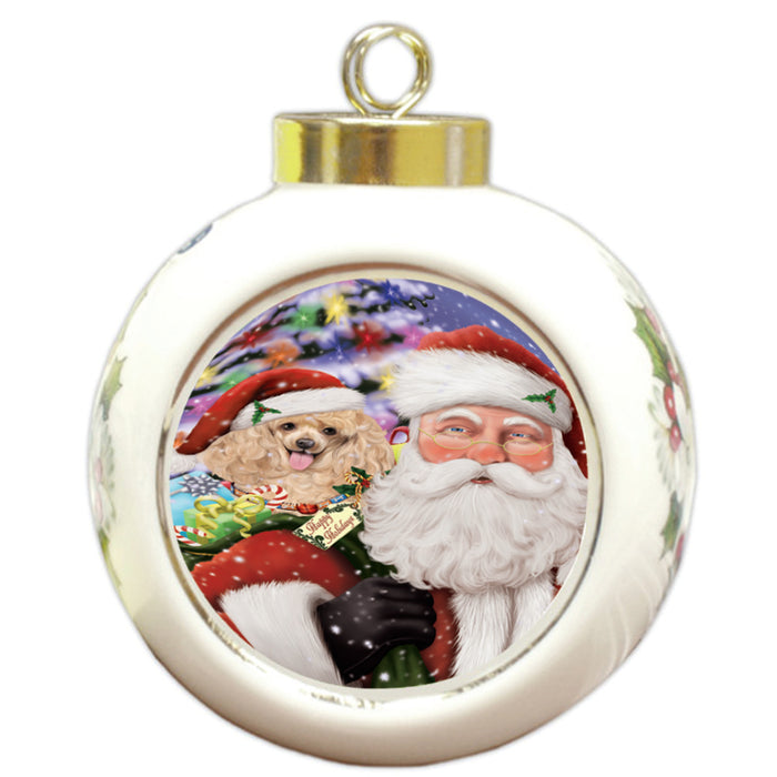 Santa Carrying Poodle Dog and Christmas Presents Round Ball Christmas Ornament RBPOR54007