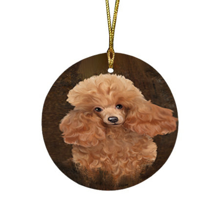 Rustic Poodle Dog Round Flat Christmas Ornament RFPOR54457