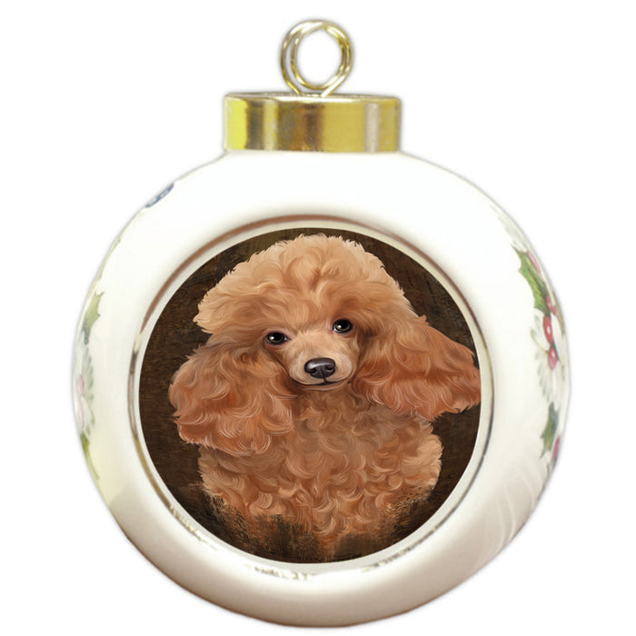 Rustic Poodle Dog Round Ball Christmas Ornament RBPOR54466