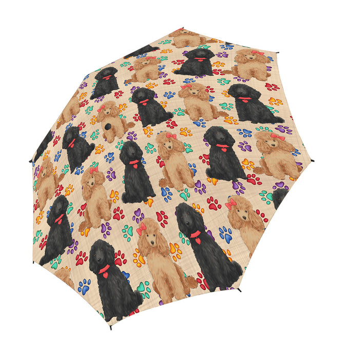 Rainbow Paw Print Poodle Dogs Red Semi-Automatic Foldable Umbrella