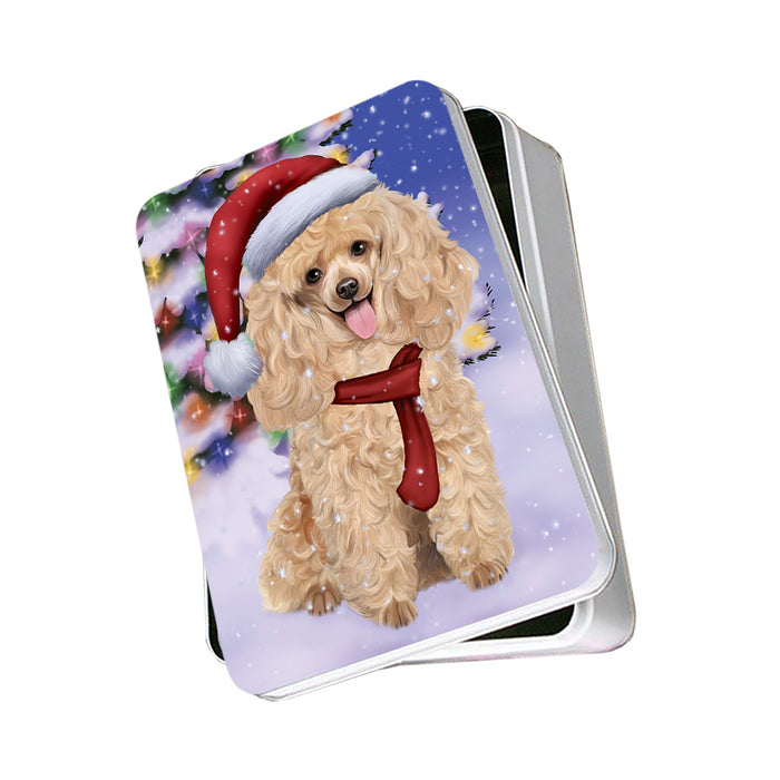 Winterland Wonderland Poodle Dog In Christmas Holiday Scenic Background Photo Storage Tin PITN53411
