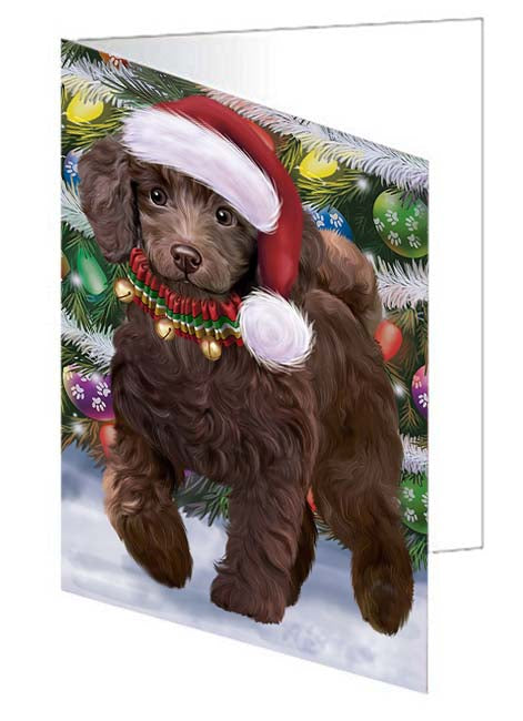Trotting in the Snow Poodle Dog Handmade Artwork Assorted Pets Greeting Cards and Note Cards with Envelopes for All Occasions and Holiday Seasons GCD70874