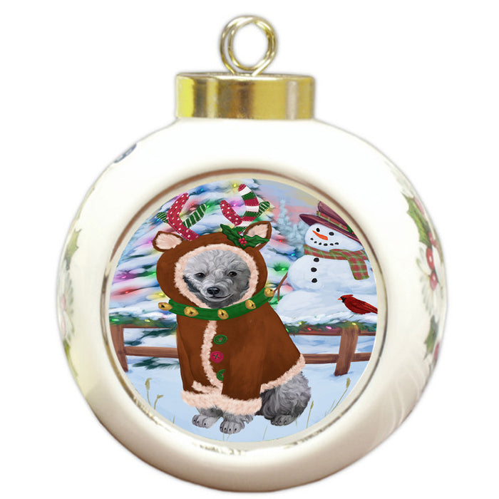 Christmas Gingerbread House Candyfest Poodle Dog Round Ball Christmas Ornament RBPOR56839