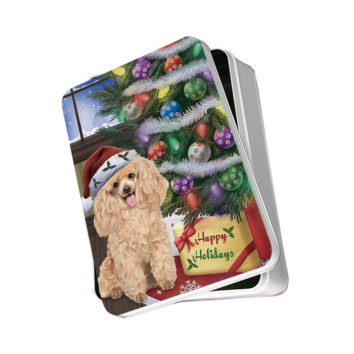 Christmas Happy Holidays Poodle Dog with Tree and Presents Photo Storage Tin PITN53792