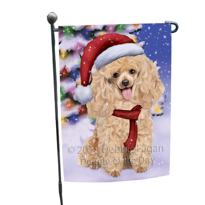 Winterland Wonderland Poodle Dog In Christmas Holiday Scenic Background  Garden Flag GFLG53473
