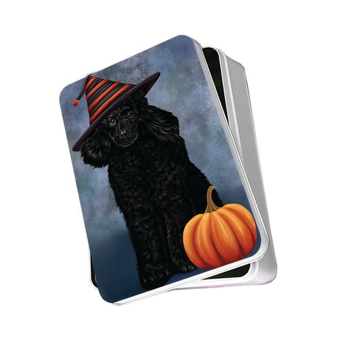 Happy Halloween Poodle Dog Wearing Witch Hat with Pumpkin Photo Storage Tin PITN54710