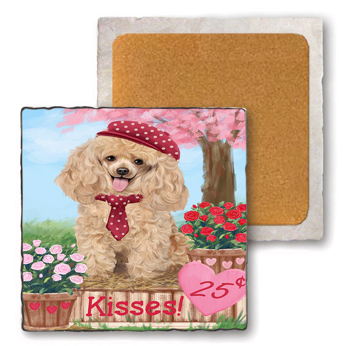 Rosie 25 Cent Kisses Poodle Dog Set of 4 Natural Stone Marble Tile Coasters MCST50992
