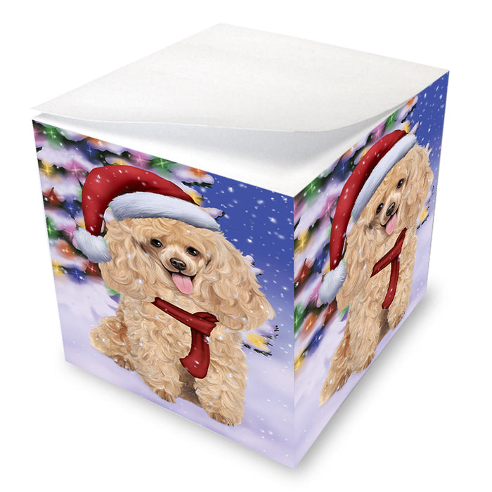 Winterland Wonderland Poodle Dog In Christmas Holiday Scenic Background Note Cube NOC53411