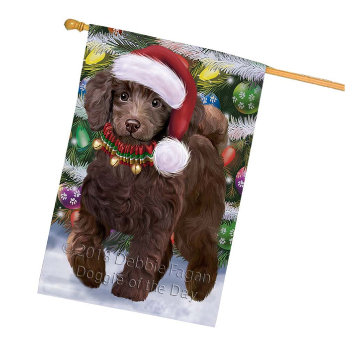 Trotting in the Snow Poodle Dog House Flag FLG55882