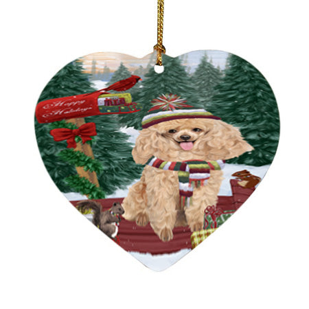Merry Christmas Woodland Sled Poodle Dog Heart Christmas Ornament HPOR55356